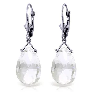 10.2 Carat 14K Solid White Gold Leverback Earrings Briolette White Topaz