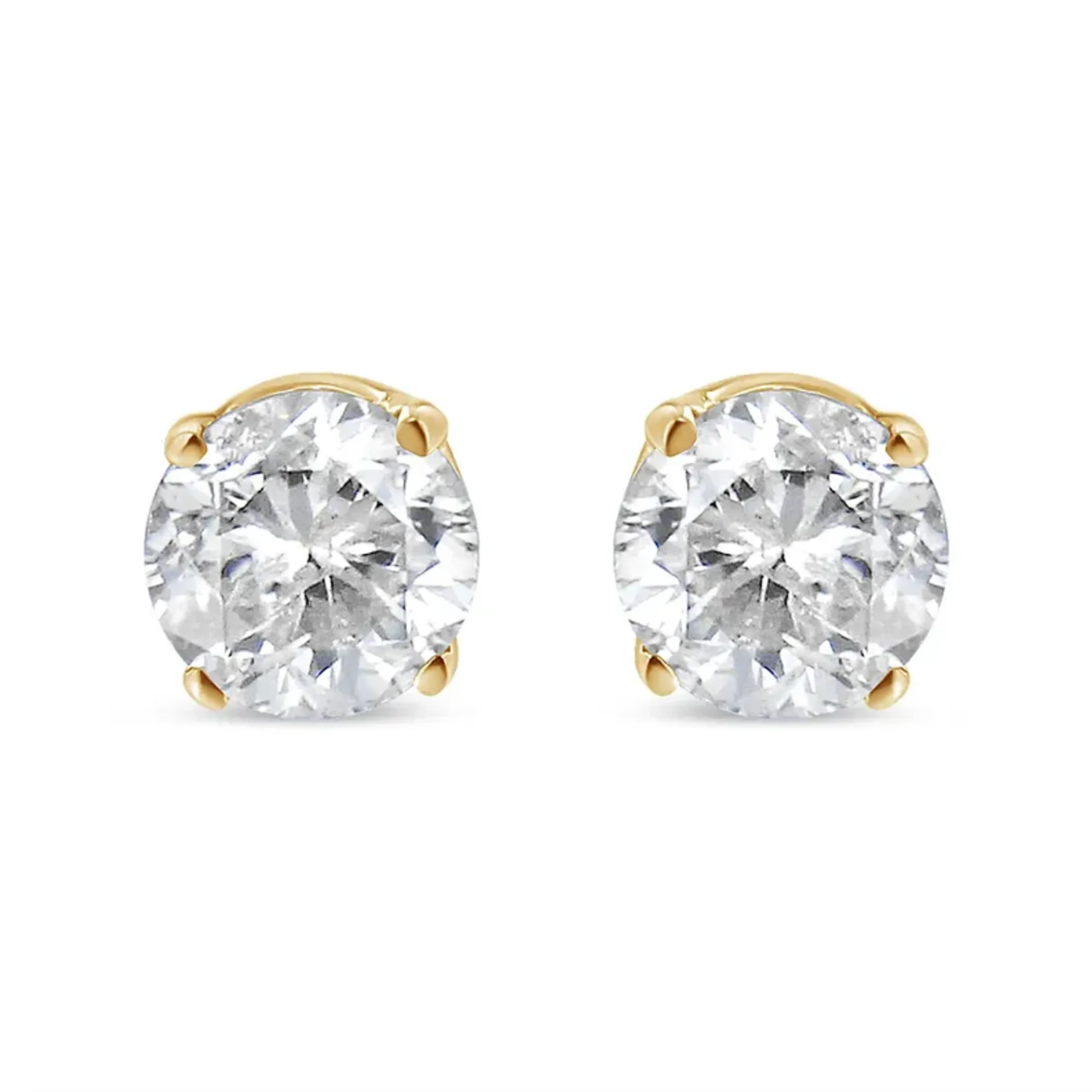 10K Yellow Gold 1/5 Cttw Round Brilliant-Cut Near Colorless Diamond Classic 4-Prong Stud Earrings (J-K Color, I1-I2 Clarity)