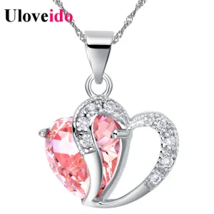 15% Off Heart Choker Necklace Women Necklaces & Pendants for Women 2017 Crystal Pendant Purple Pink Blue Jewelry Uloveido N673