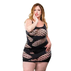 2 Strap Wild Mesh Design Dress - Black - 1x-4x