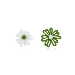 925 Silver Green White Asymmetric Daisy Earrings