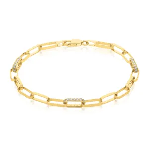 9ct Yellow Gold Silver Filled 19cm Long Belcher Chain with Cubic Zirconia Bracelet