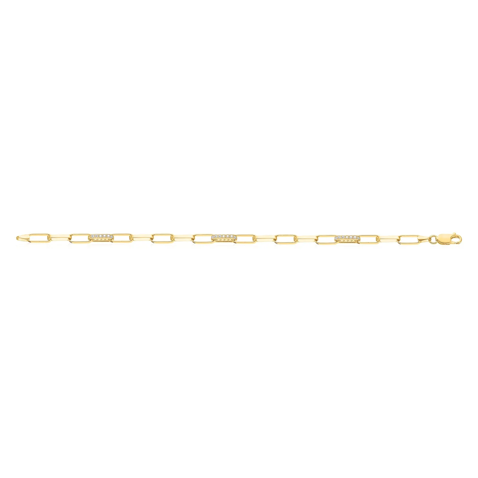 9ct Yellow Gold Silver Filled 19cm Long Belcher Chain with Cubic Zirconia Bracelet