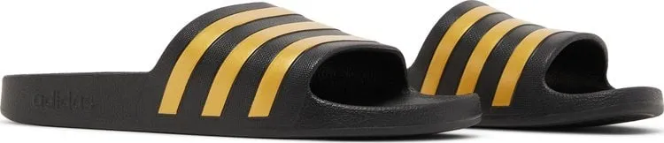 Adidas Adilette Aqua Slides 'Black Gold Metallic' Sandals, black