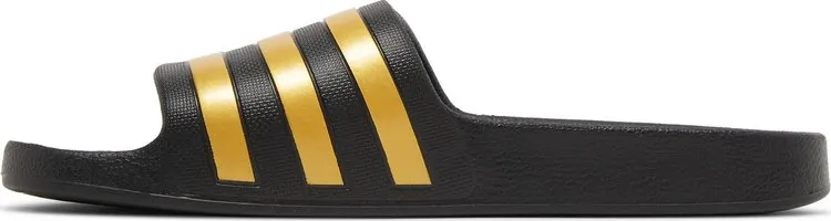 Adidas Adilette Aqua Slides 'Black Gold Metallic' Sandals, black