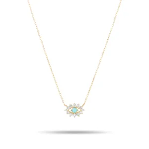 Adina - Turquoise   Diamond Evil Eye Necklace in Y14k