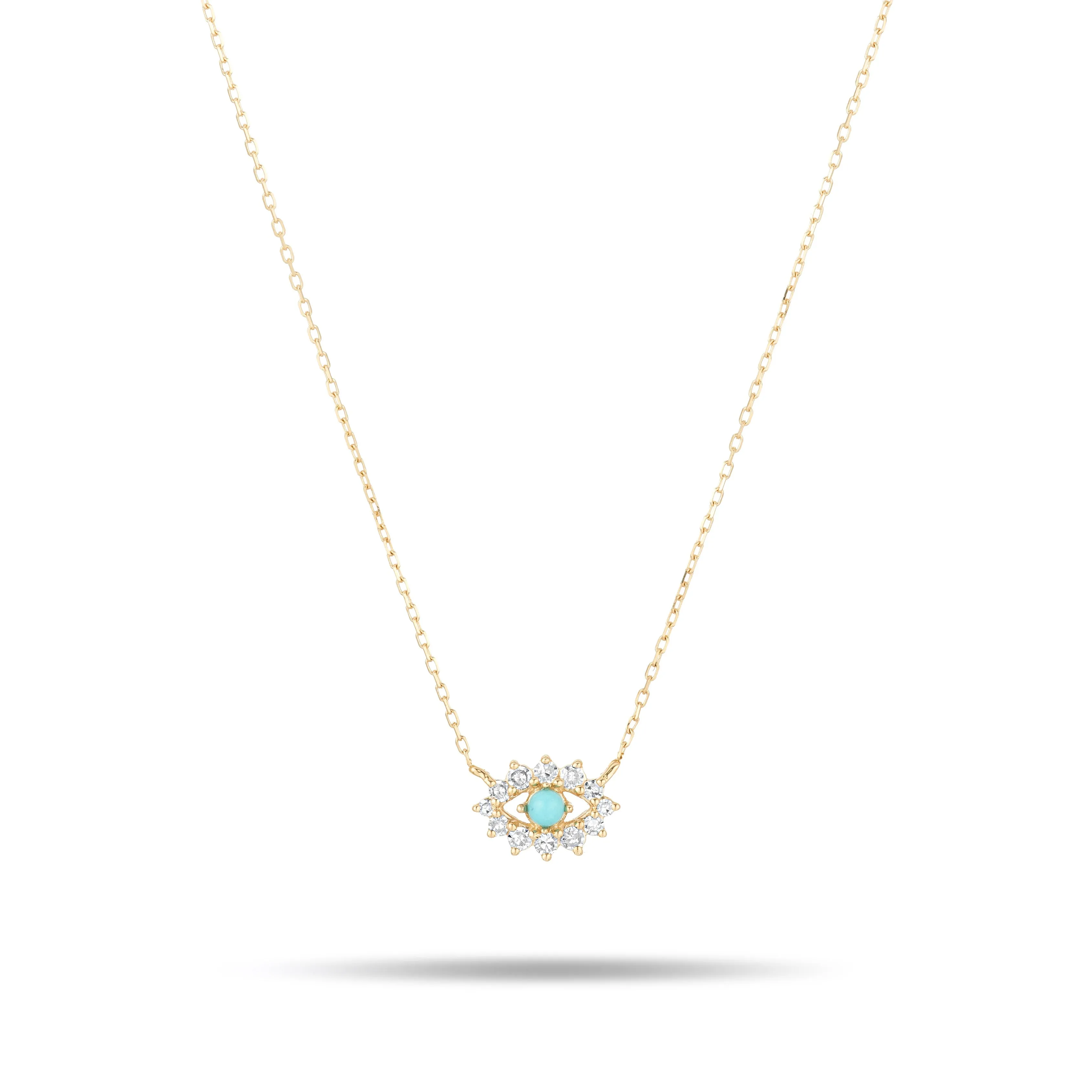 Adina - Turquoise   Diamond Evil Eye Necklace in Y14k