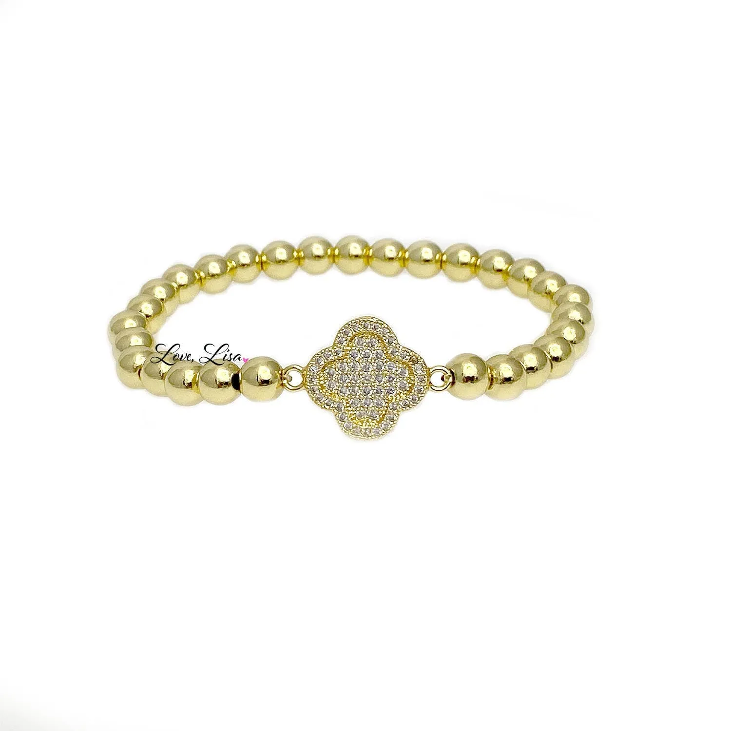 Alyssa's CZ Clover Stretch Beaded Bracelet