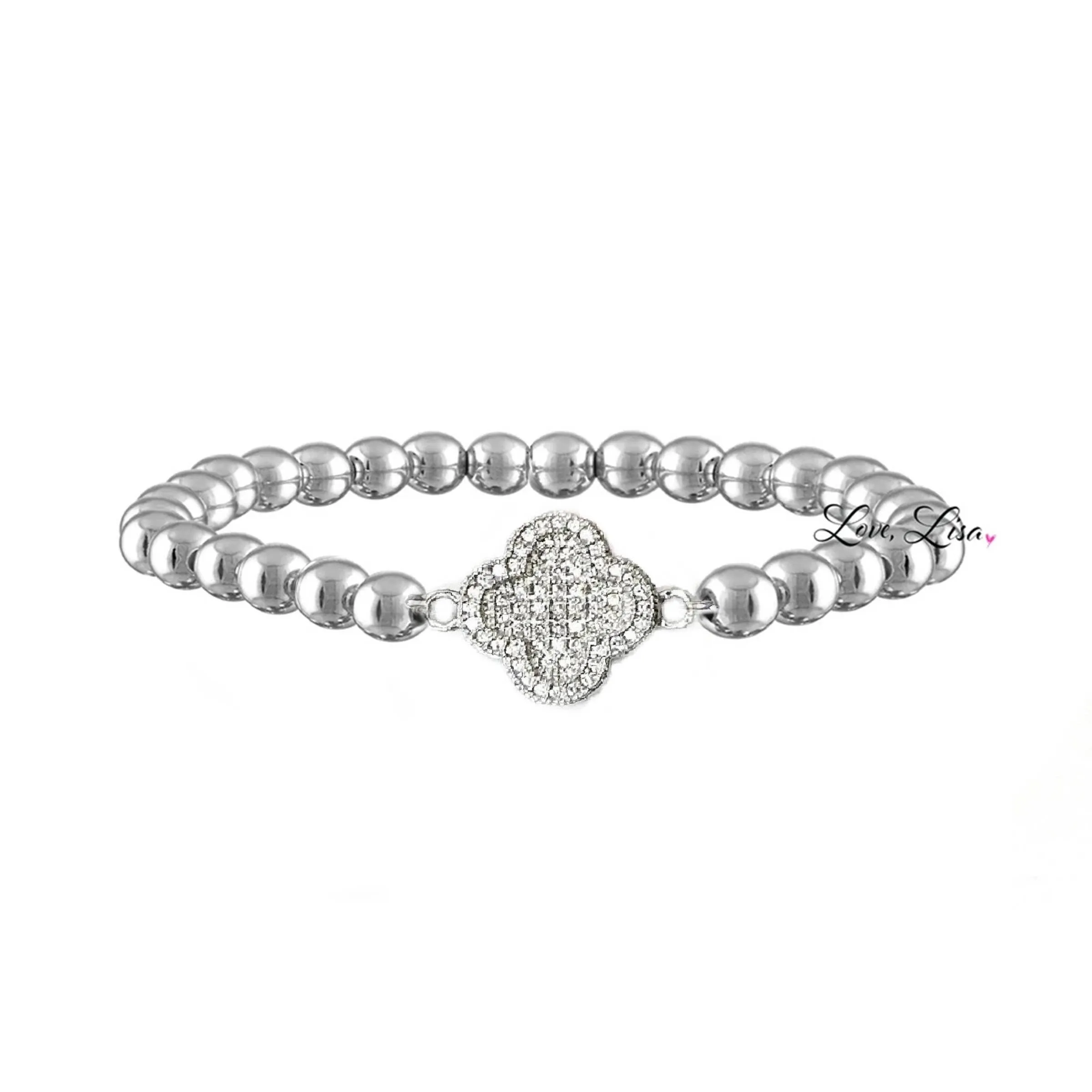 Alyssa's CZ Clover Stretch Beaded Bracelet