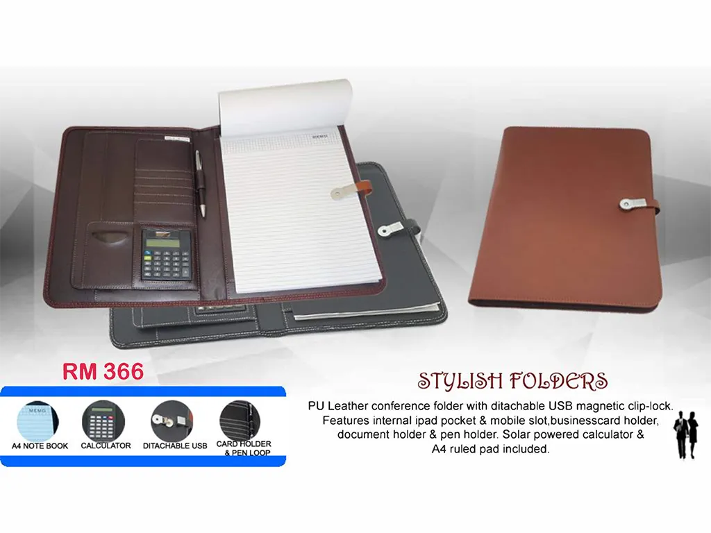 AMS-RM-366 - PU Leather portfolio with detachable USB