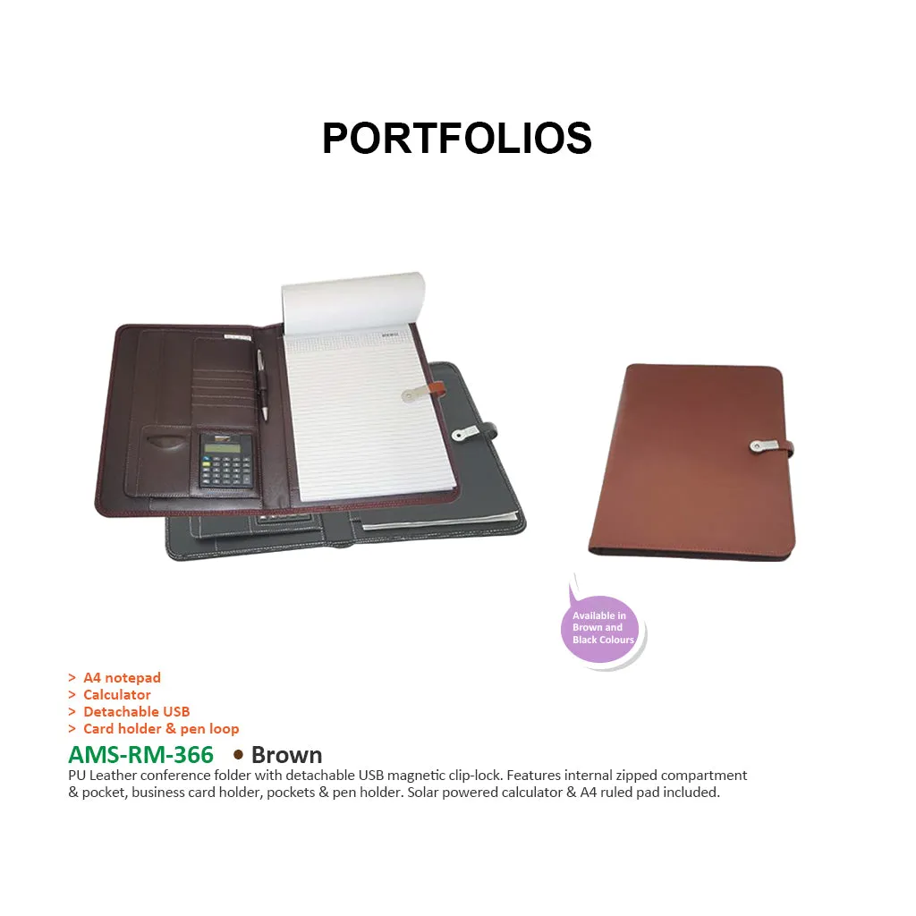 AMS-RM-366 - PU Leather portfolio with detachable USB