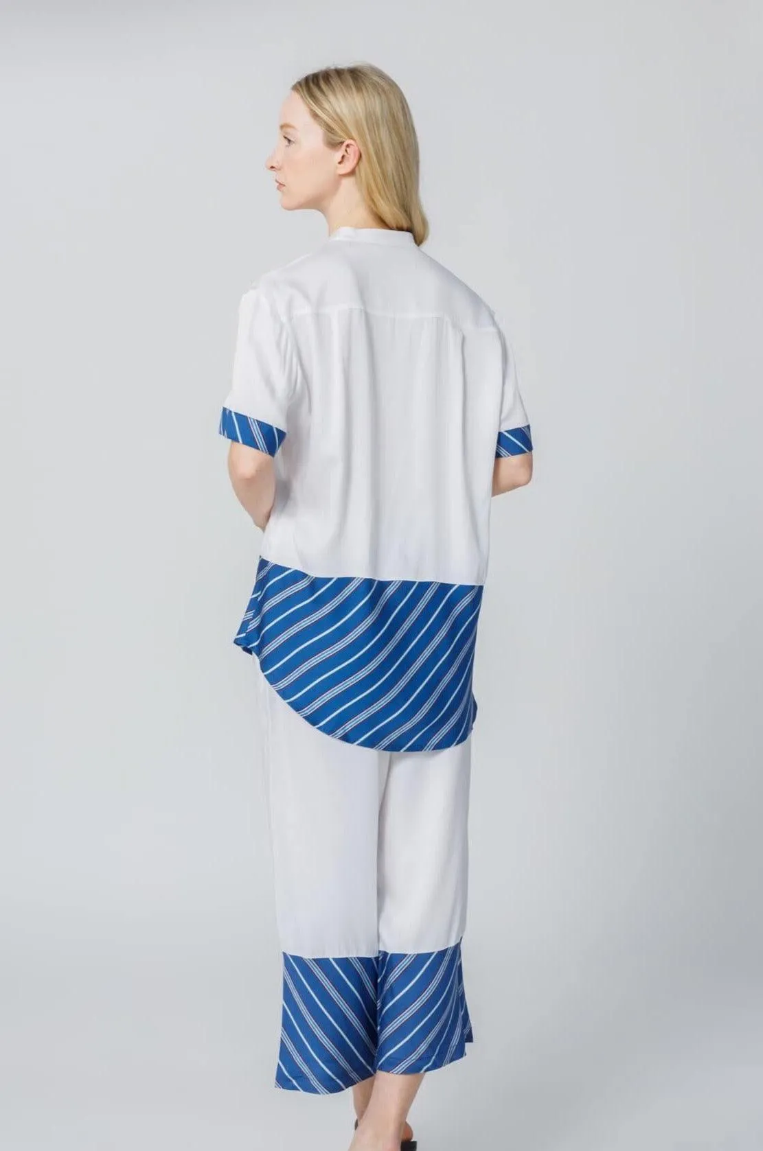 Bamboo Stripe Inset Short Sleeve Cropped Pajama Set