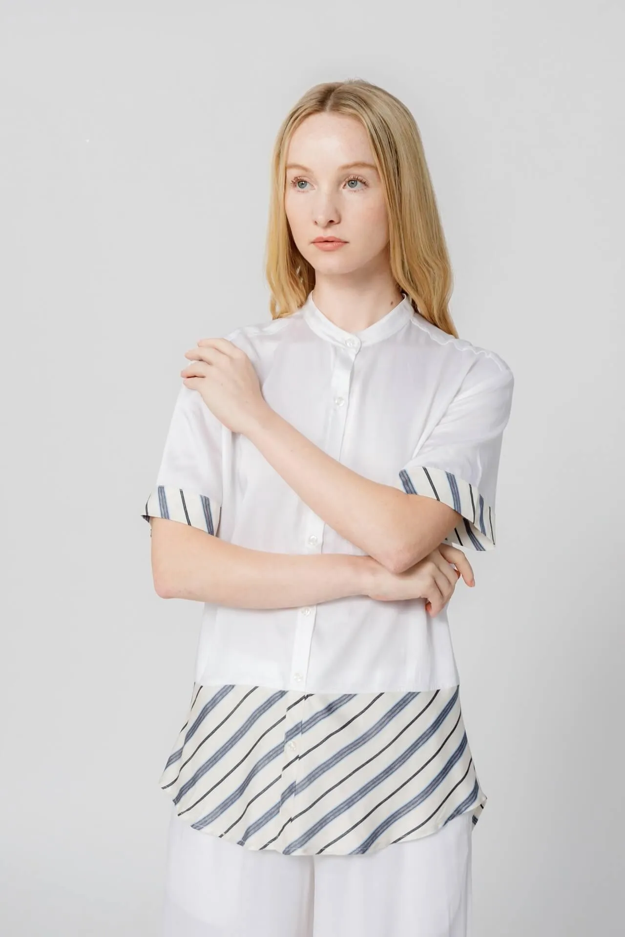 Bamboo Stripe Inset Short Sleeve Cropped Pajama Set