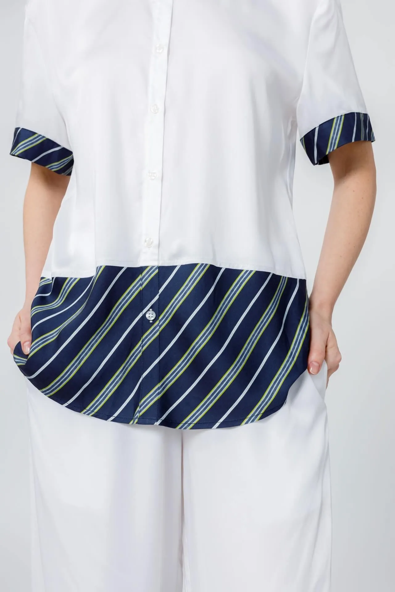 Bamboo Stripe Inset Short Sleeve Cropped Pajama Set