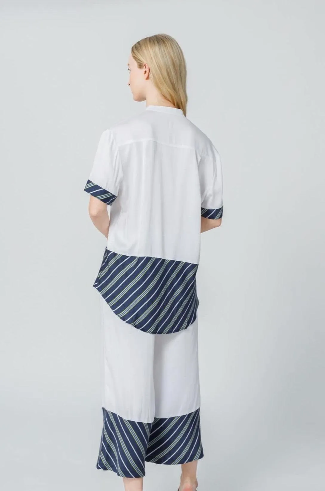 Bamboo Stripe Inset Short Sleeve Cropped Pajama Set