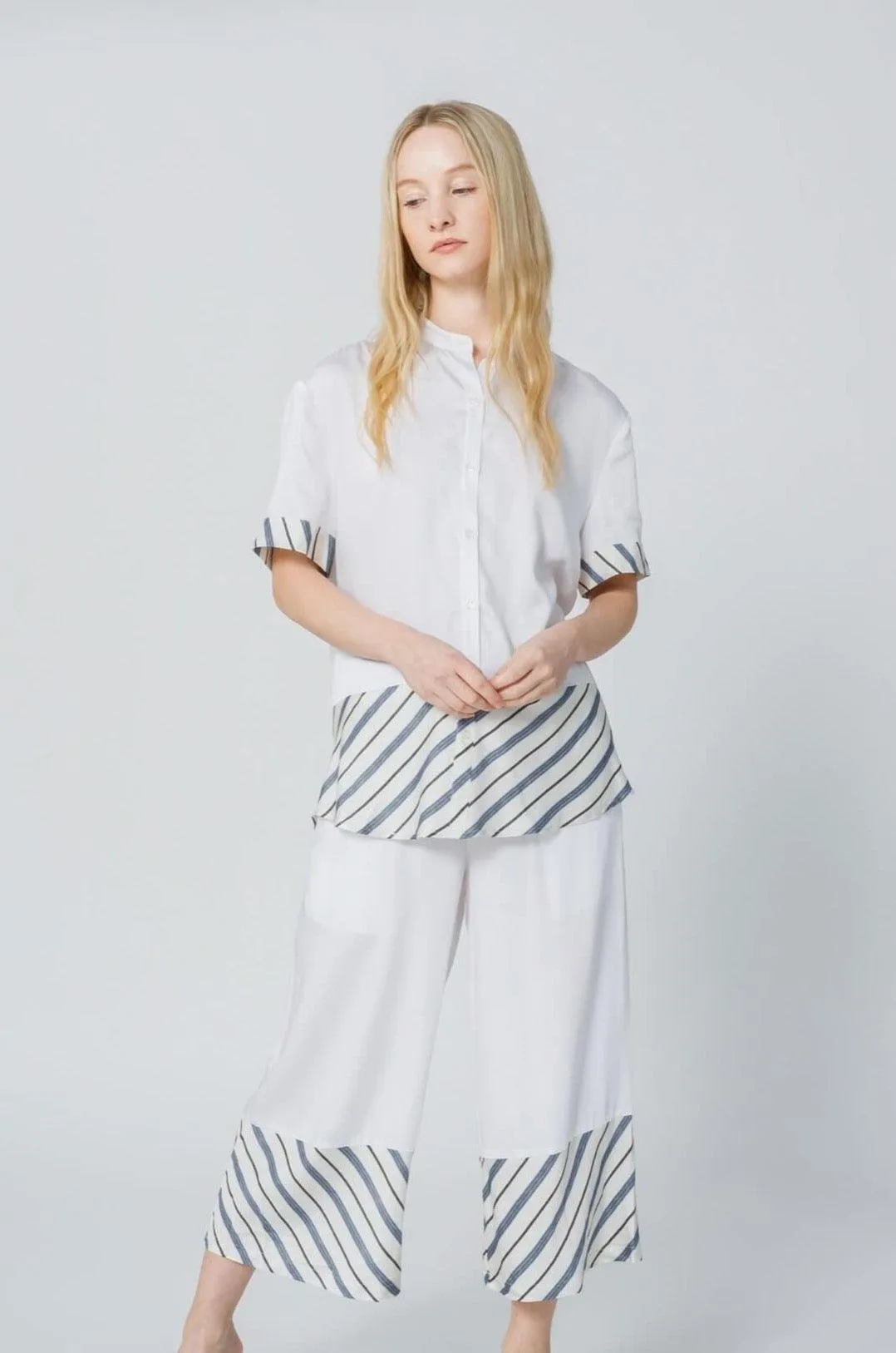 Bamboo Stripe Inset Short Sleeve Cropped Pajama Set