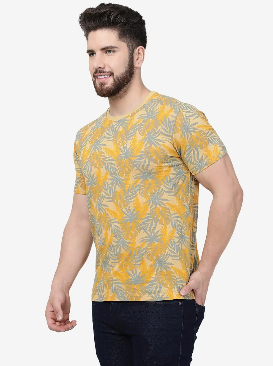 Beige Printed Slim Fit T-Shirt | Greenfibre