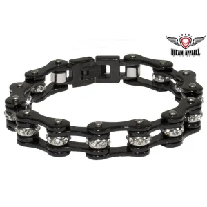 Black Motorcycle Chain Bracelet With Crystals