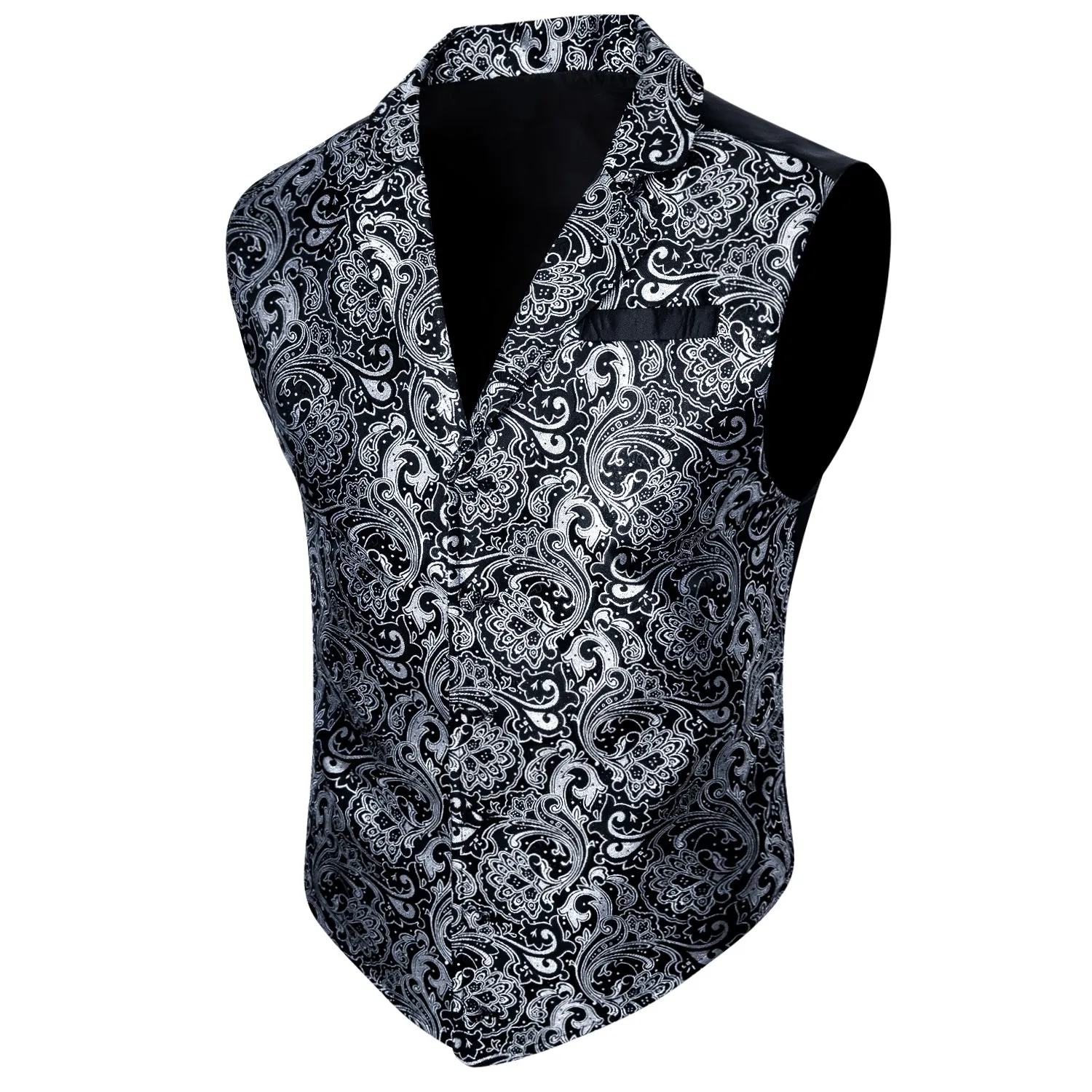 Black White Paisley Jacquard Men's Collar Victorian Suit Vest