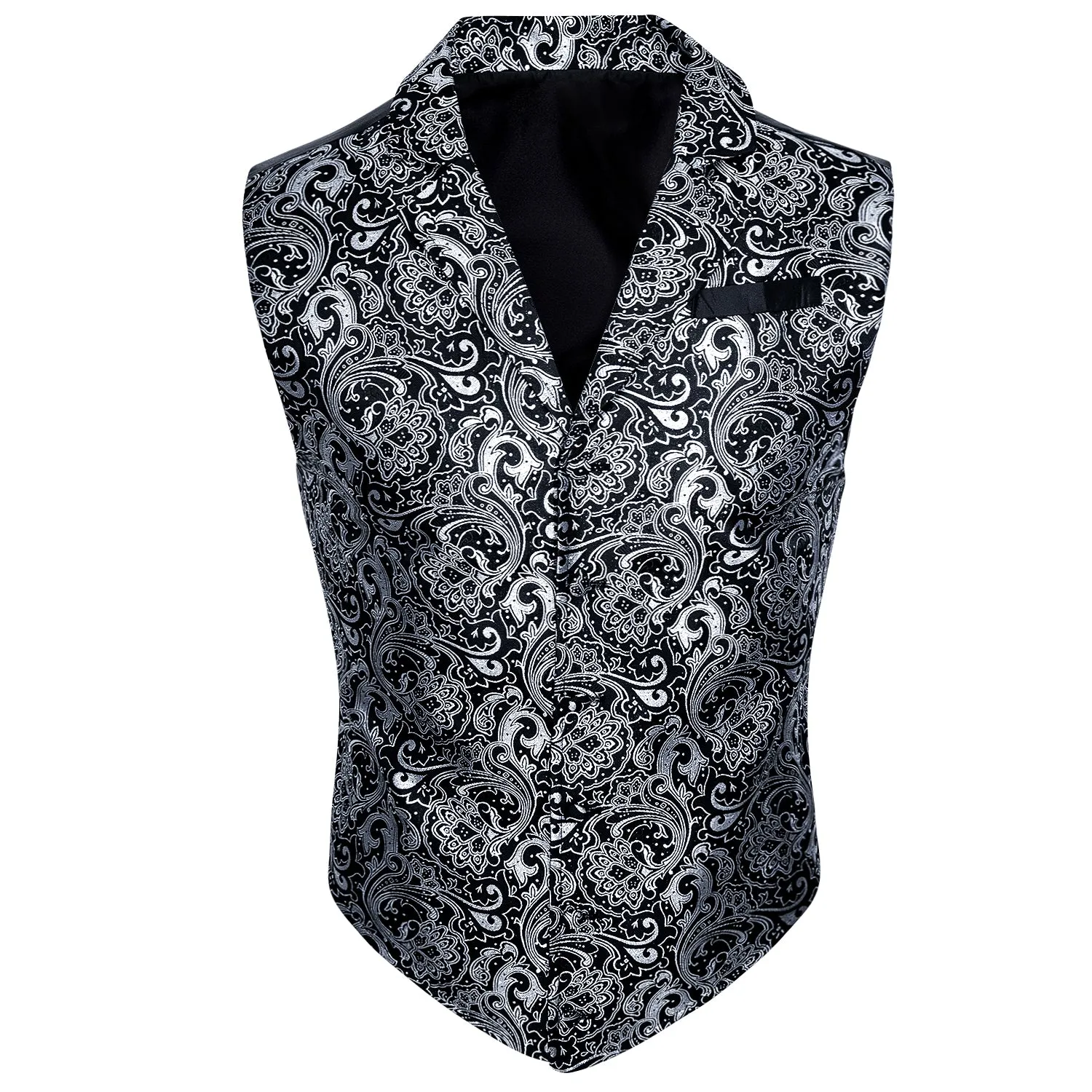 Black White Paisley Jacquard Men's Collar Victorian Suit Vest