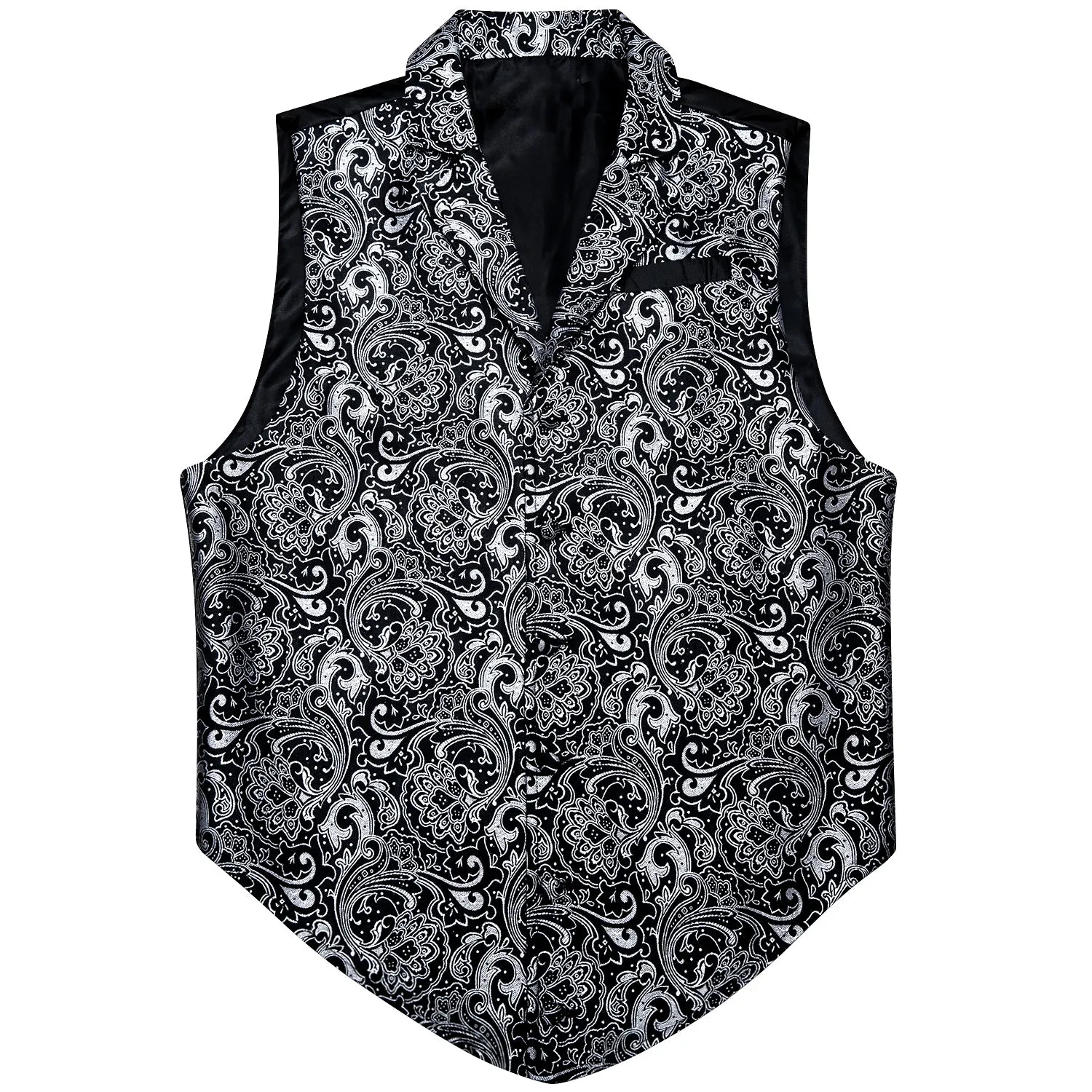 Black White Paisley Jacquard Men's Collar Victorian Suit Vest