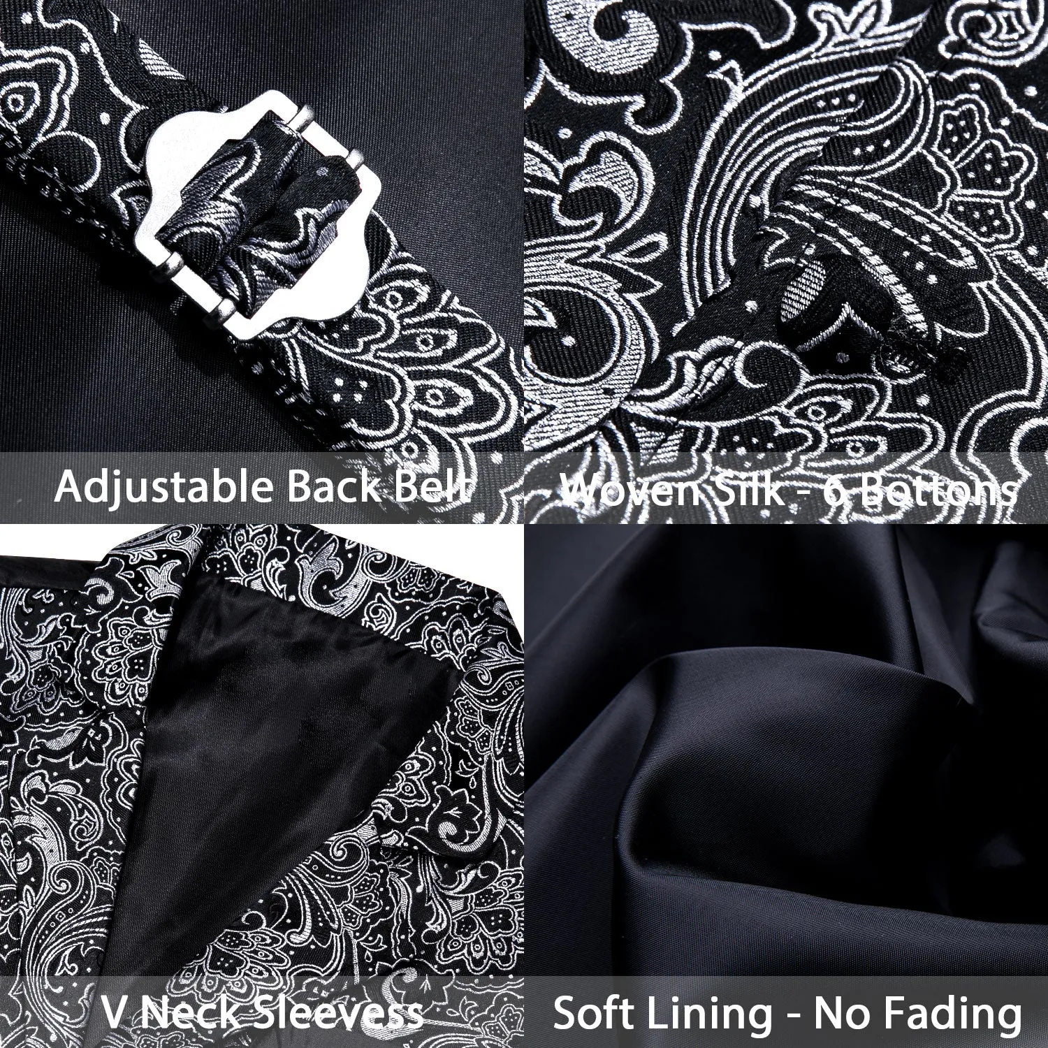 Black White Paisley Jacquard Men's Collar Victorian Suit Vest