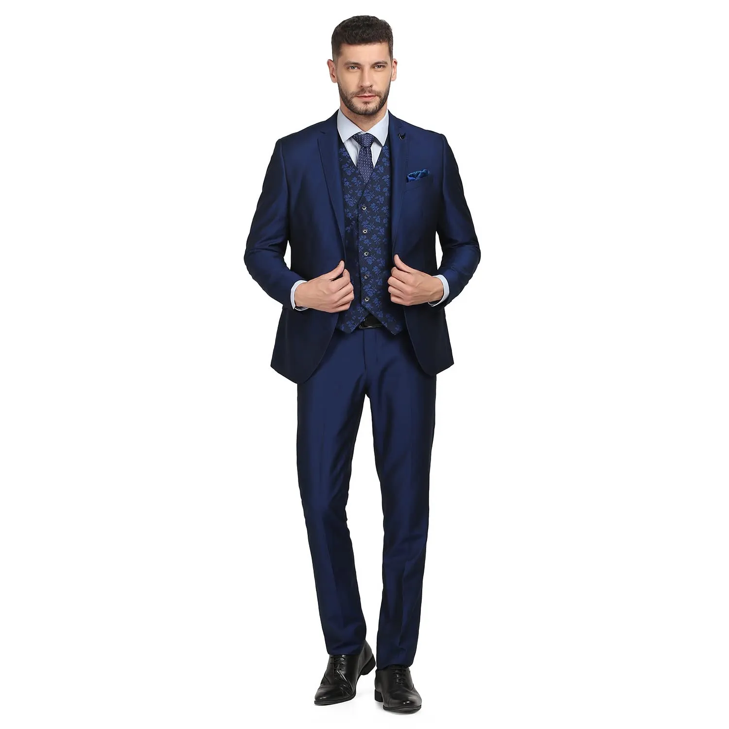 blackberrys Structured Polyester Blend Slim Fit Mens Suit (Navy, Size_38)