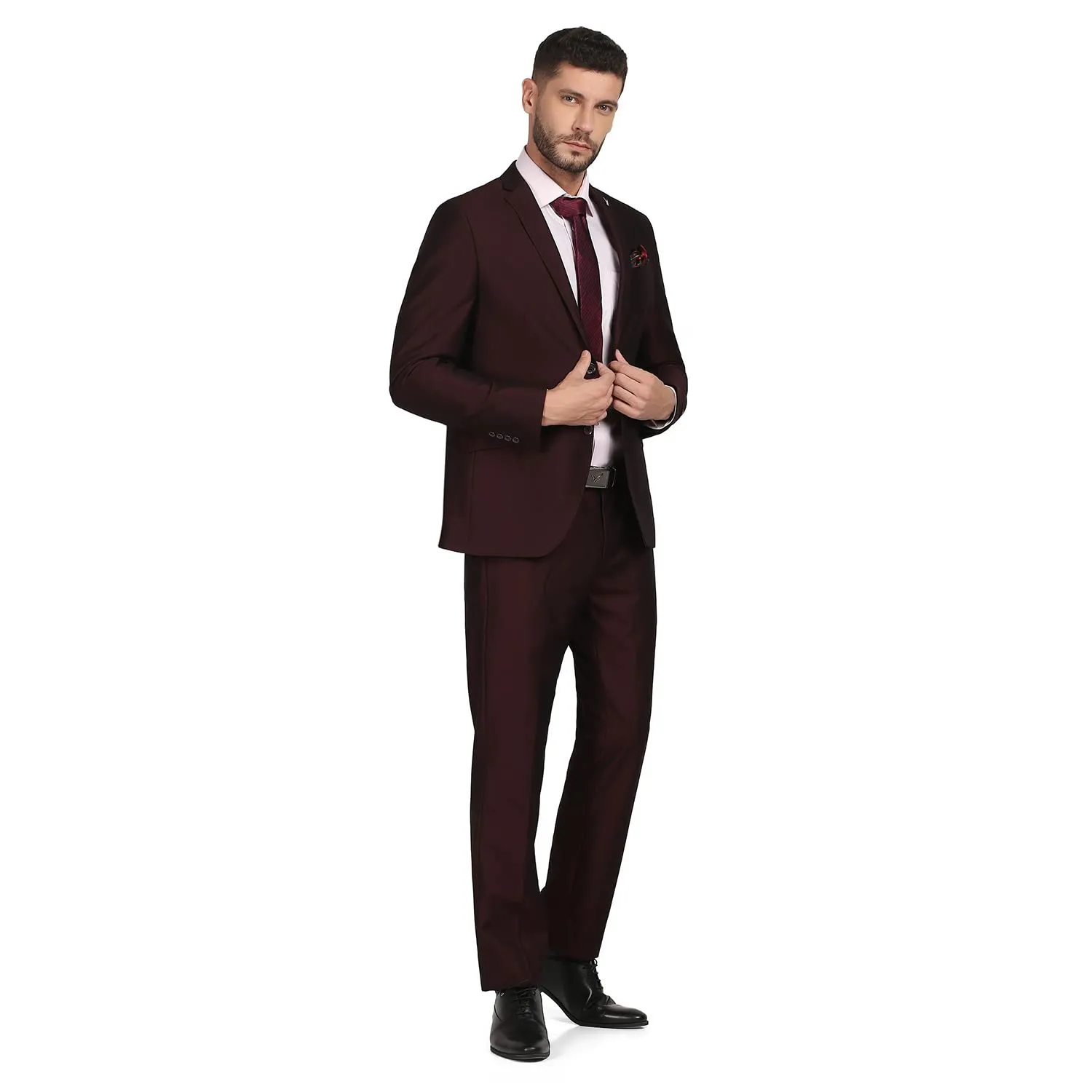 blackberrys Structured Polyester Blend Slim Fit Mens Suit (Purple, Size_40)