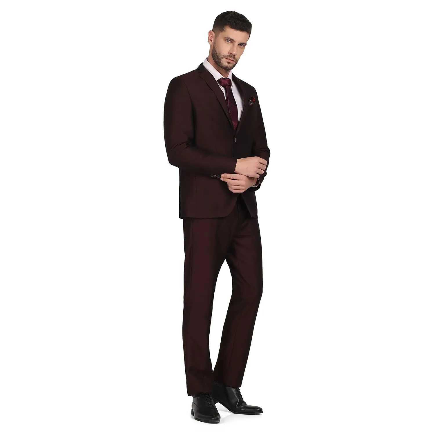 blackberrys Structured Polyester Blend Slim Fit Mens Suit (Purple, Size_40)