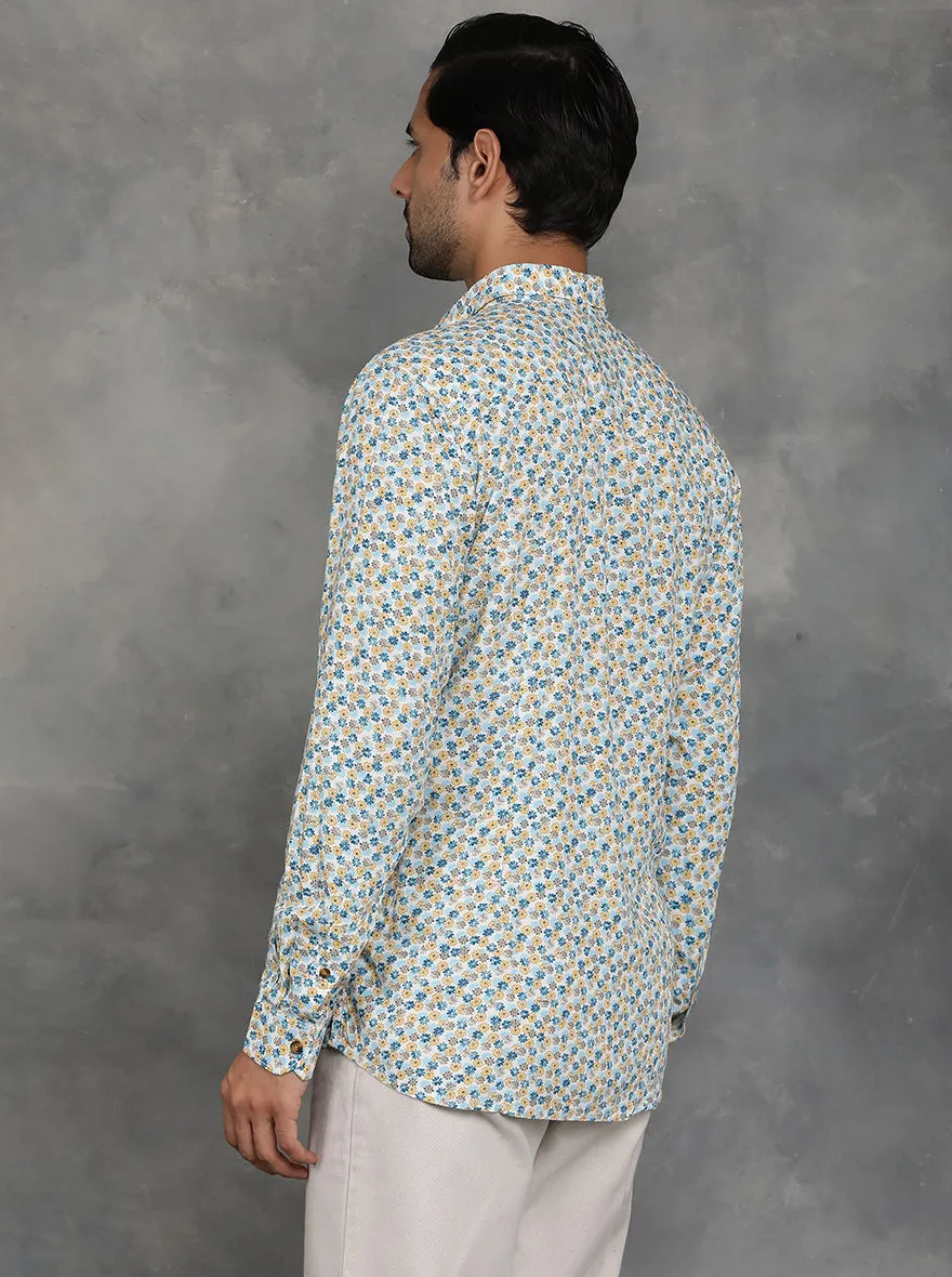 Blue & Yellow Printed Slim Fit Casual Shirt | JadeBlue