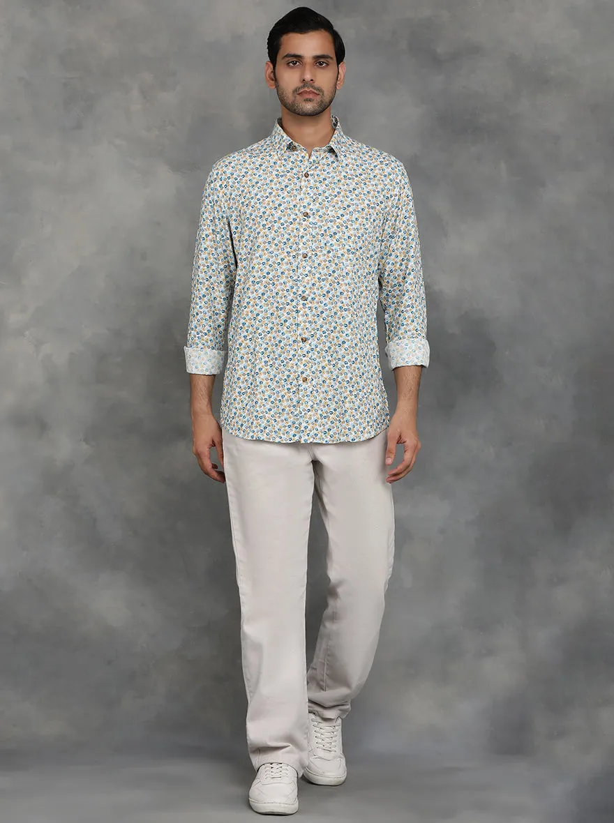 Blue & Yellow Printed Slim Fit Casual Shirt | JadeBlue