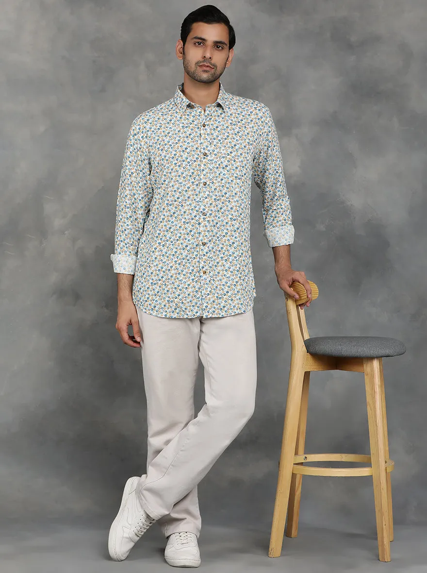 Blue & Yellow Printed Slim Fit Casual Shirt | JadeBlue