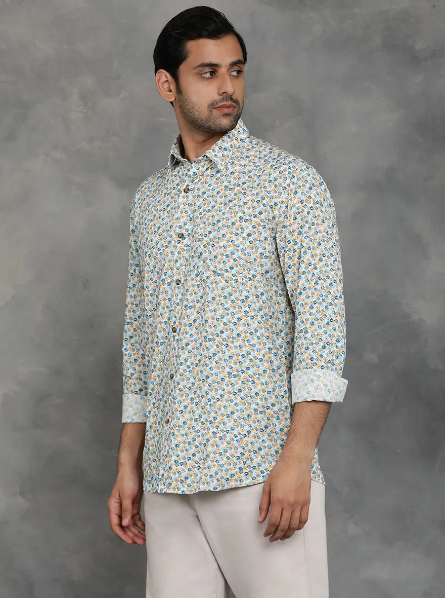 Blue & Yellow Printed Slim Fit Casual Shirt | JadeBlue