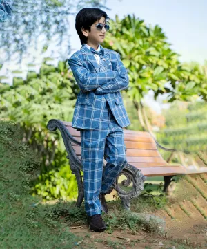 Blue Checked Coat Suit for Boys for Wedding Party