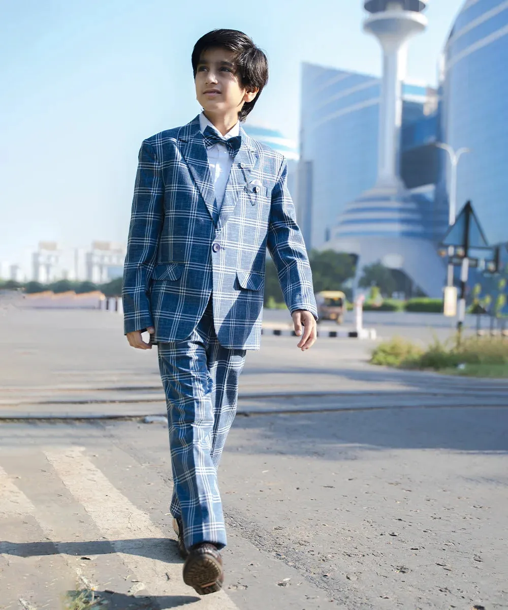 Blue Checked Coat Suit for Boys for Wedding Party