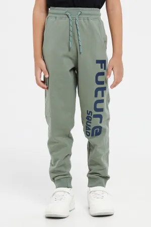 Boys Green Twill Pocket Jog Pants