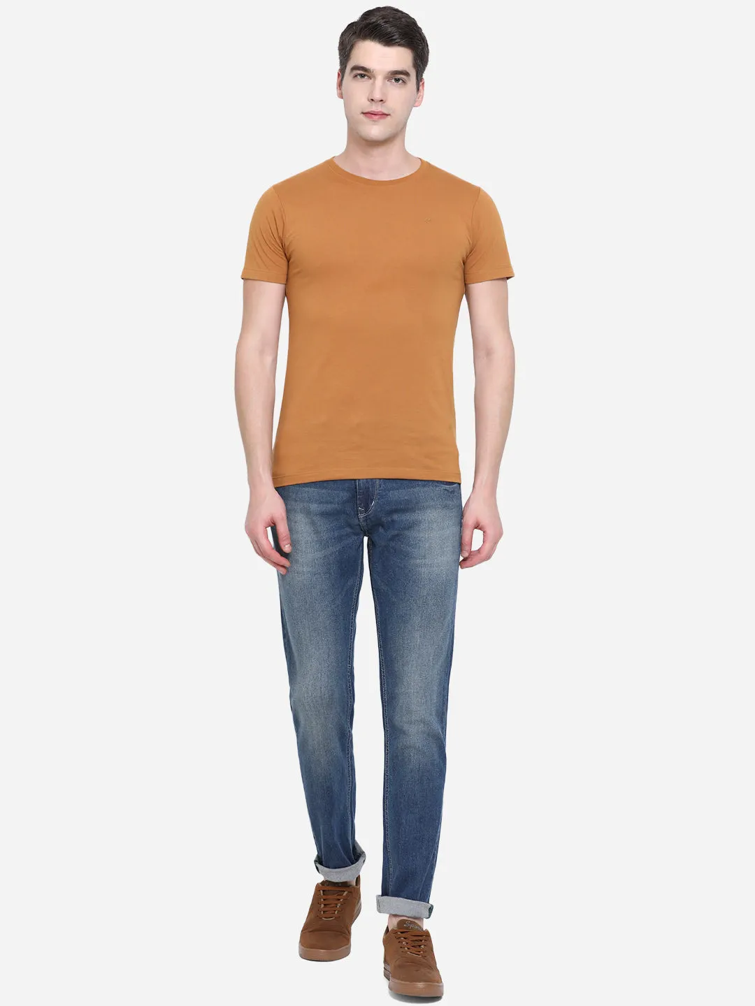 Brown Solid Slim Fit T-Shirt | Greenfibre