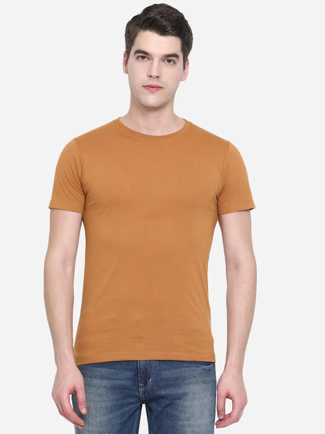 Brown Solid Slim Fit T-Shirt | Greenfibre