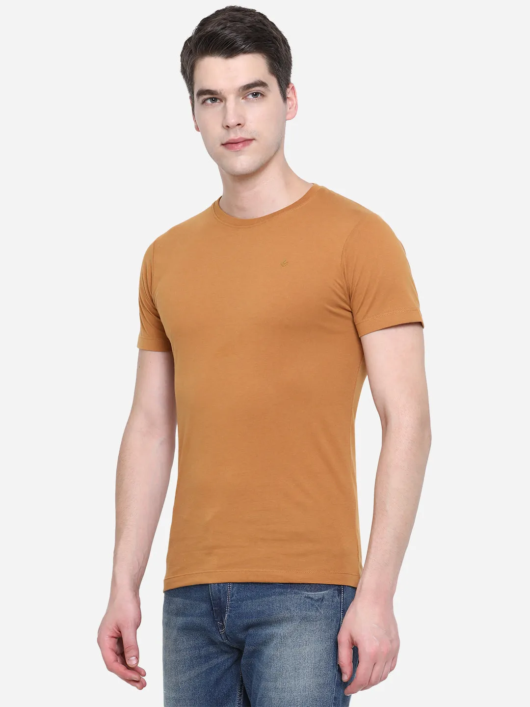 Brown Solid Slim Fit T-Shirt | Greenfibre