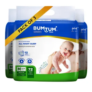 Bumtum Baby Diaper Pants, Medium/M Size, 216 Count, Double Layer Leakage Protection Infused With Aloe Vera, Cottony Soft High Absorb Technology