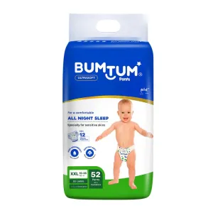 Bumtum Baby Diaper Pants, XXL Size, 52 Count, Double Layer Leakage Protection Infused With Aloe Vera, Cottony Soft High Absorb Technology