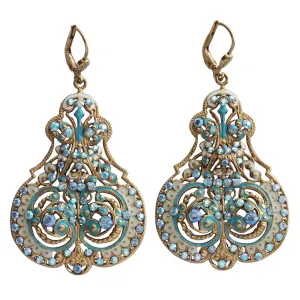 Catherine Popesco 14k Gold Plated Enamel Contessa Ornate Scroll Statement Chandelier Earrings, 3012G Blue Iridescent