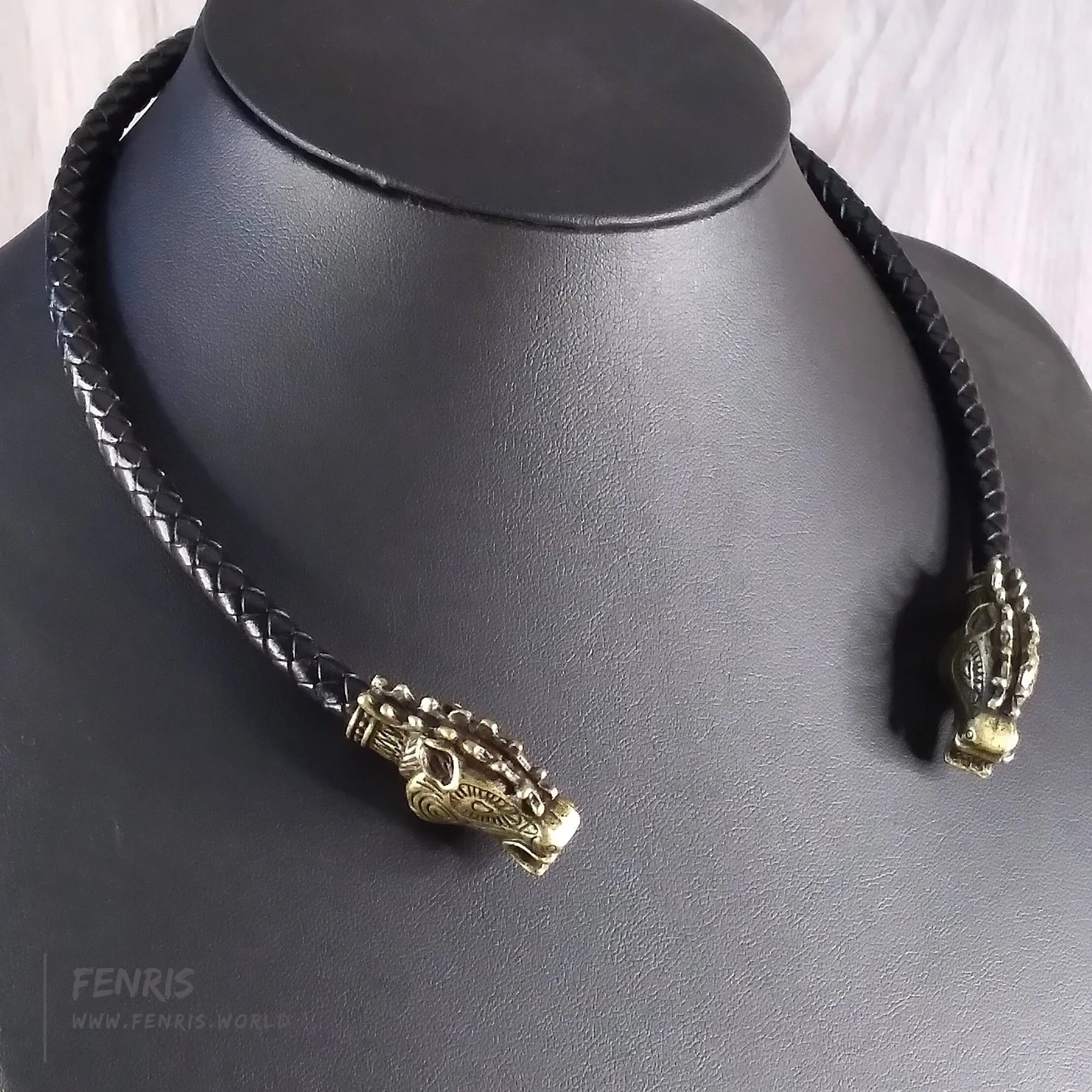 Celtic Torc Bronze Stag Black Leather | Fenris