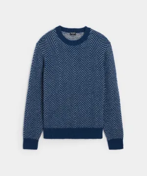 Chevron Mohair Crewneck Sweater in Navy