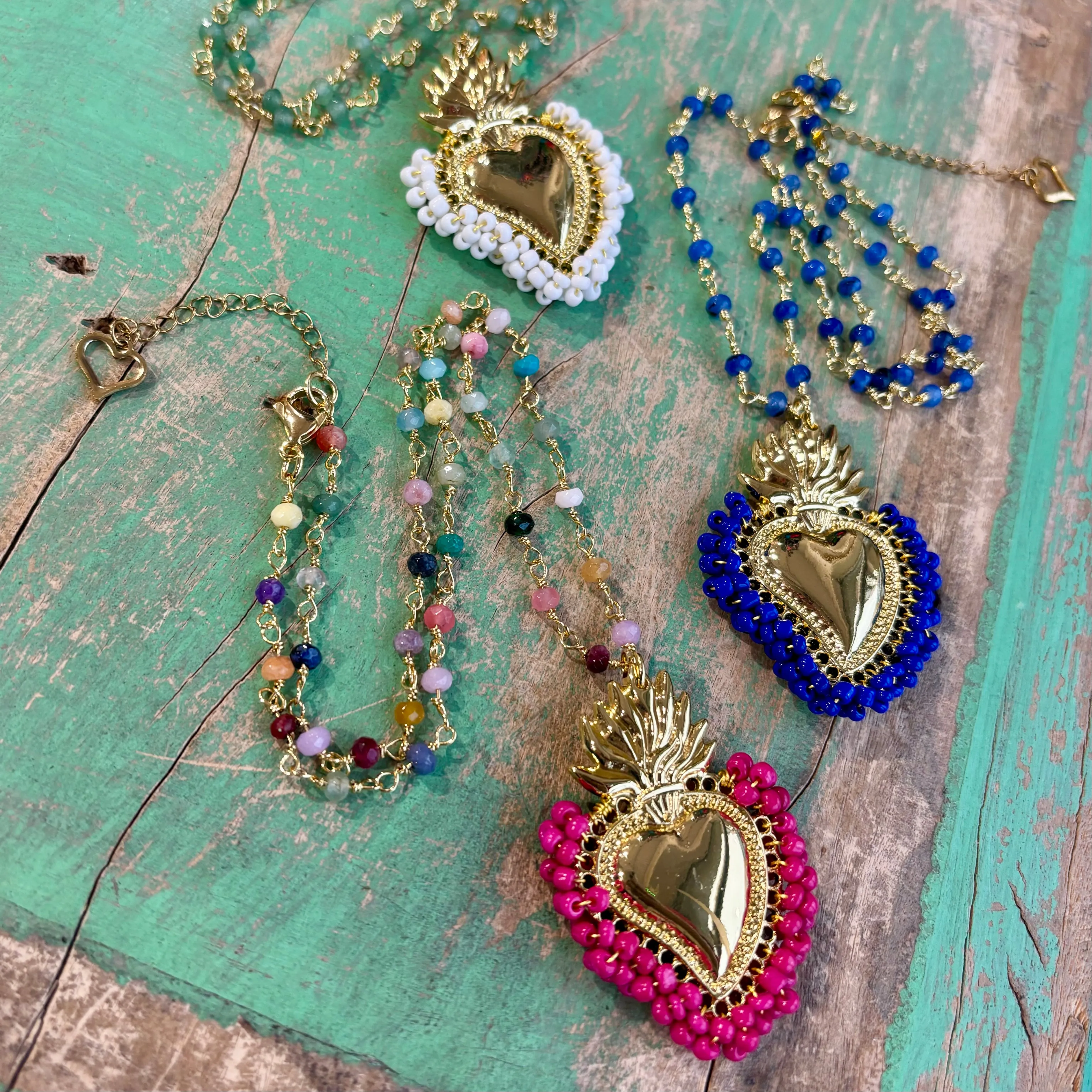 Colorful Beaded Sacred Heart Necklace