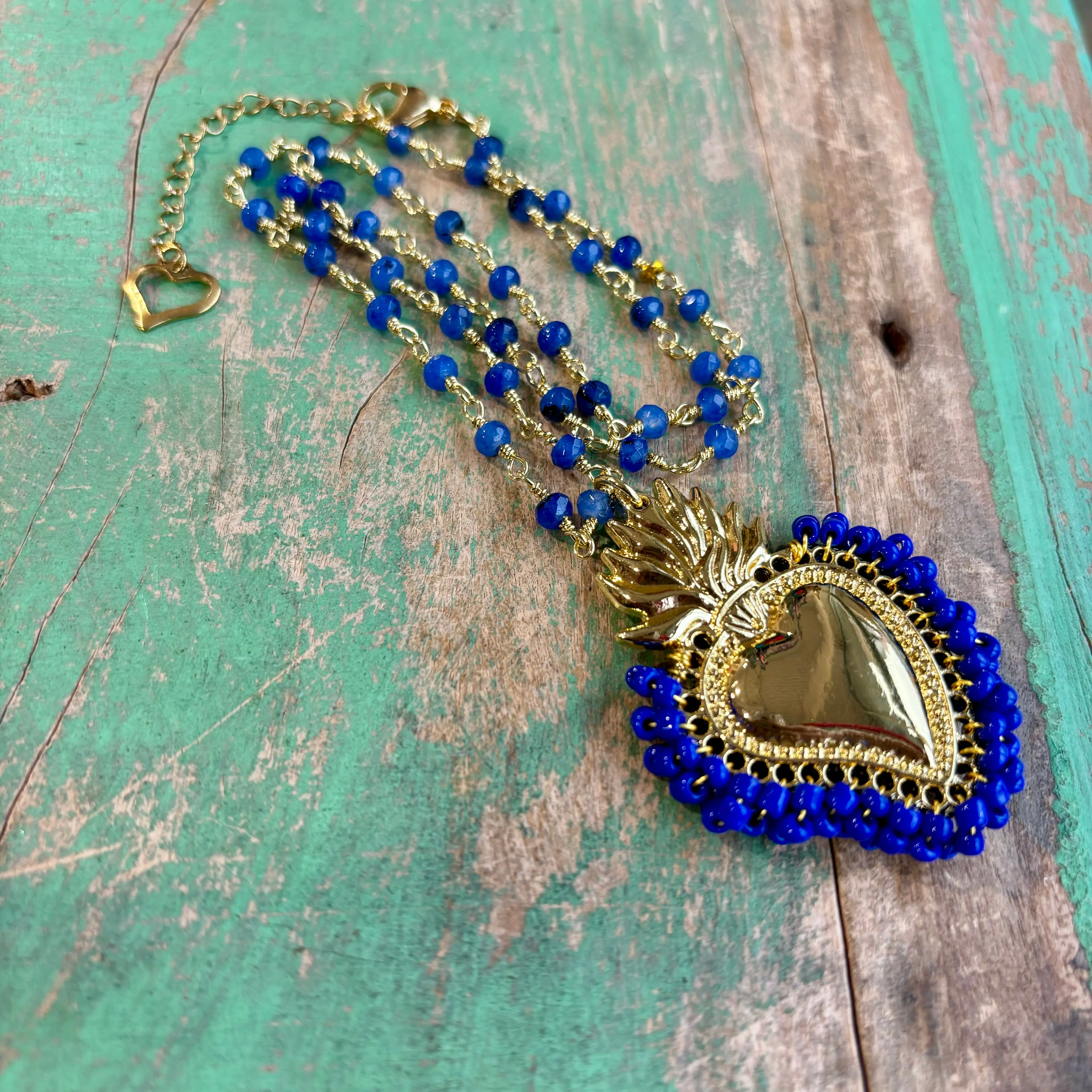 Colorful Beaded Sacred Heart Necklace