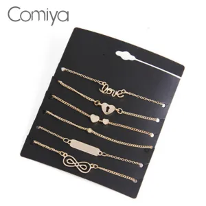 Comiya Heart Love Bowknot 6 Bracelets One Set For Women Men Pendant Chains Bracelet Brazaletes Pulseras Mujer Alloy Bijoux