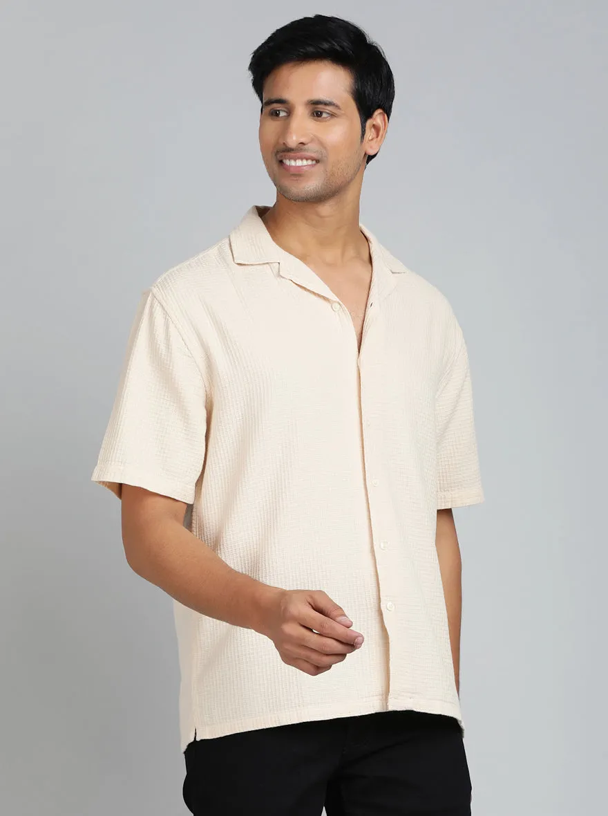 Cream Dobby Slim Fit Casual Shirt | JadeBlue