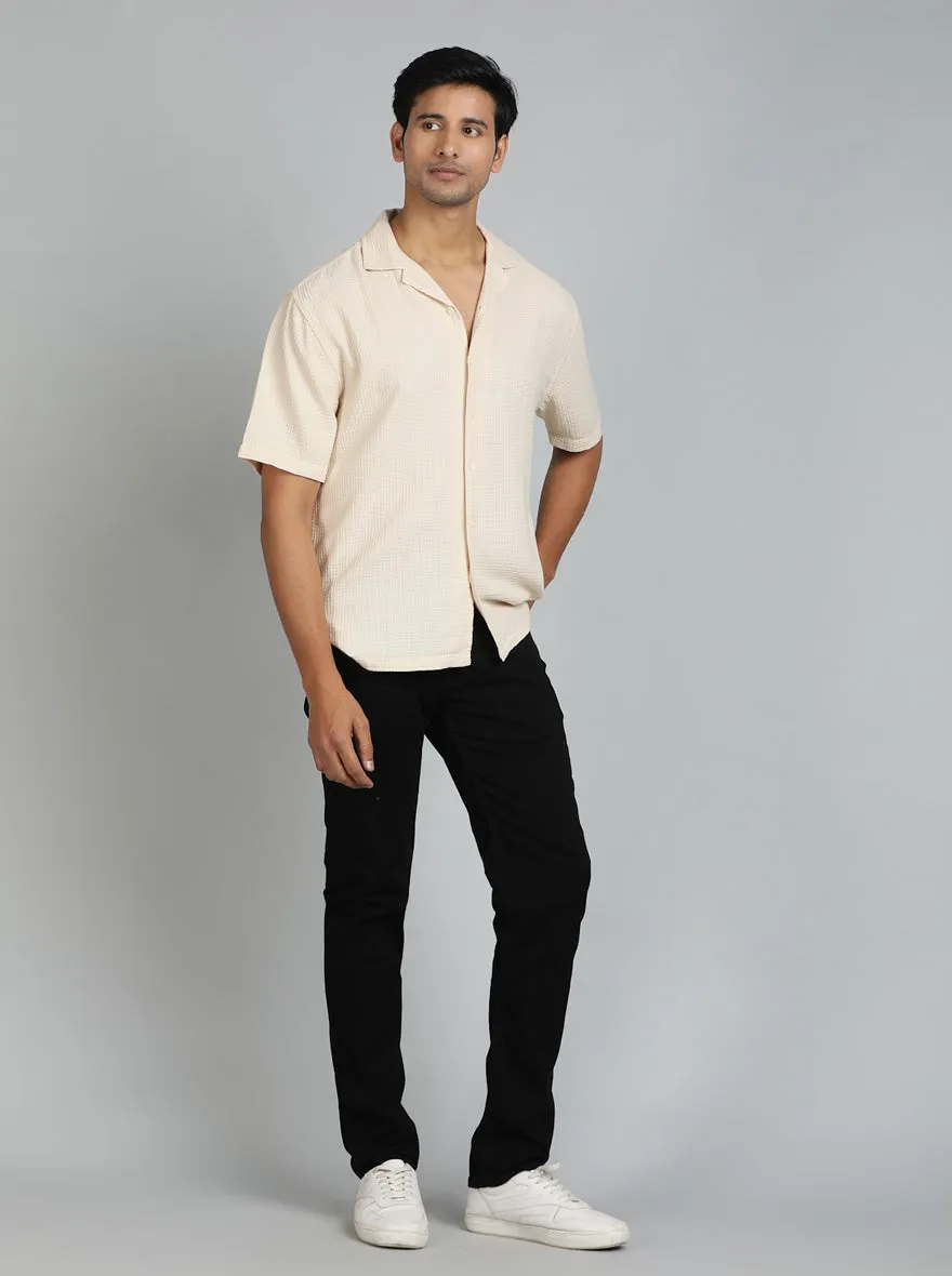 Cream Dobby Slim Fit Casual Shirt | JadeBlue