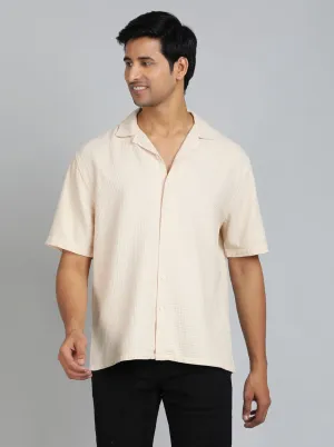 Cream Dobby Slim Fit Casual Shirt | JadeBlue